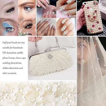 30-1000Pcs Half Flatback Imitation Pearls Beads White/Beige