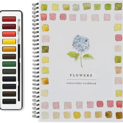 Watercolor Workbook Beginner  12 Colors Paint Set