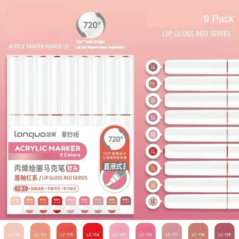 LANGUO 207/9 Colors Direct Liquid Acrylic Marker Soft Brush Paint Pen