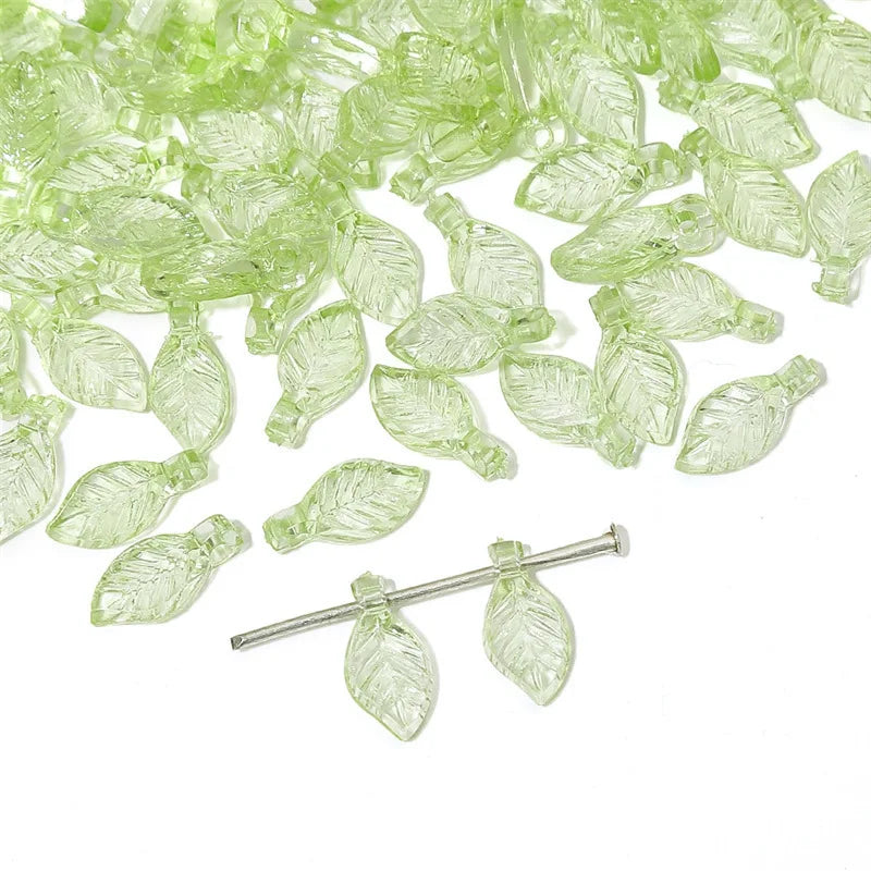 50/100Pcs Acrylic Green Leaf Spacer Charms Beads