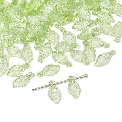 50/100Pcs Acrylic Green Leaf Spacer Charms Beads