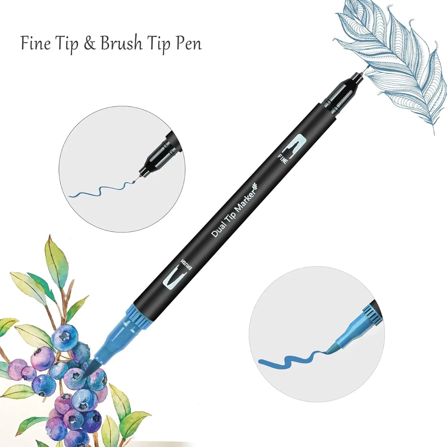Dual Tip Brush Marker Pens with Fineliner  Felt Tip Pens Set,