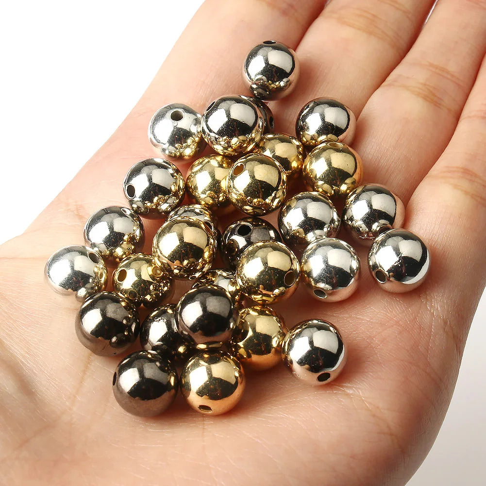 3/4/6/8/10/12mm Round Spacer Beads CCB Gold Silver Color Smooth Loose Ball Beads