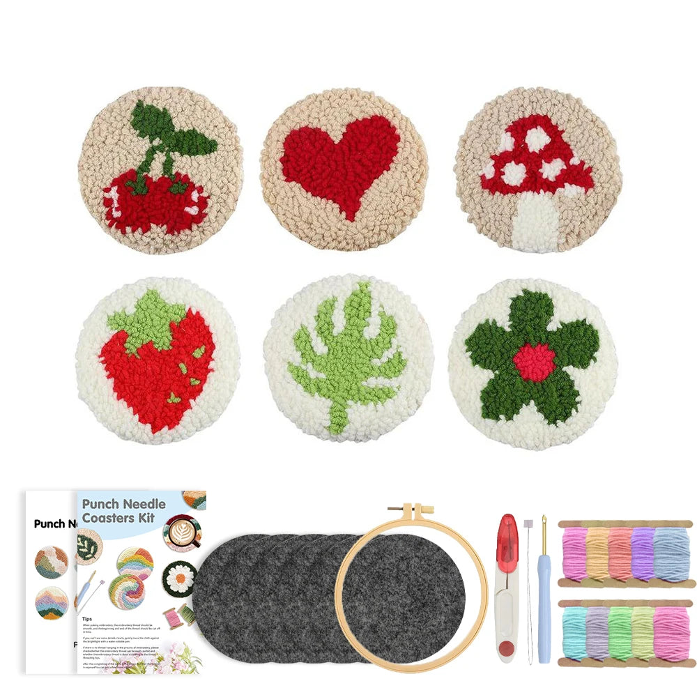 Punch Needle Coaster Kit 6PCS  Kit for Beginners