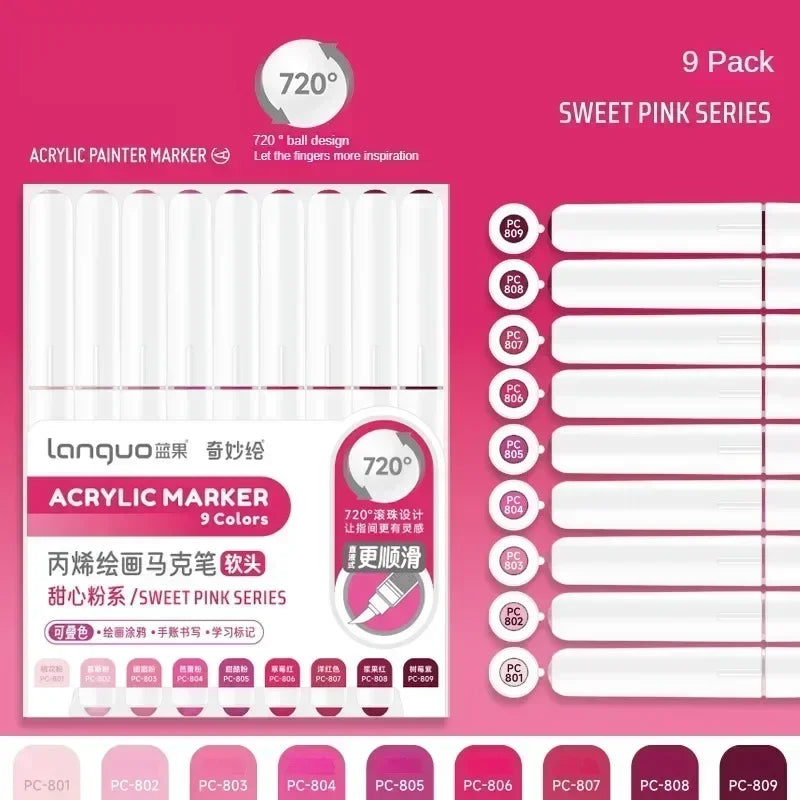 LANGUO 240/9 Colors Acrylic Color Markers Direct Liquid Paint Marker
