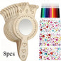 8Pcs Wooden Mirror Craft Kids Decorate