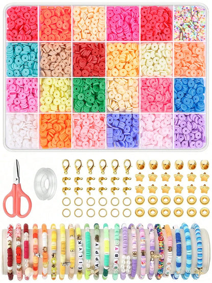 2400pcs Bracelet Making Kit with Clay Beads, 24-Color Flat Round
