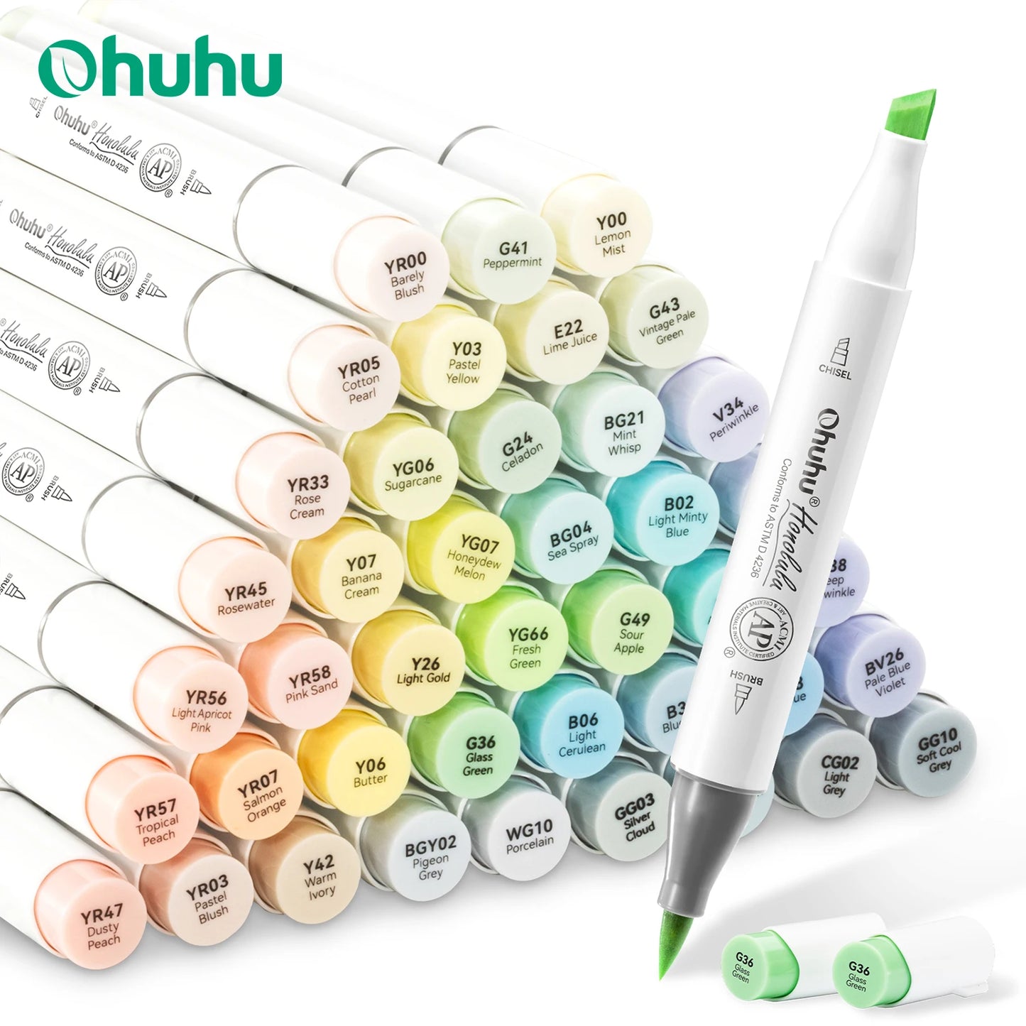 Ohuhu Honolulu New 48 Pastel Colors Marker Pen Set Alcohol