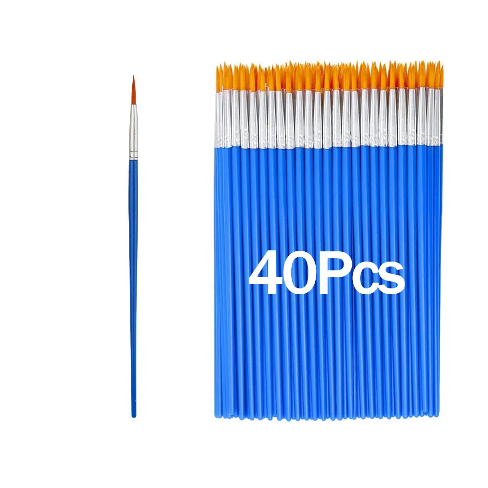 20-200Pcs Painting Brushes Set Art Round Flat Nylon Hair Paint Brush