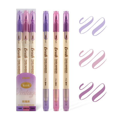 3pcs Twin Marker Pens Painting Brush Retro Color  Fine Liner Blendable Watercolor