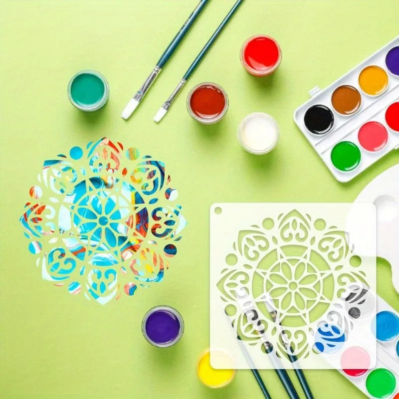 12-Piece Mandala Dotting Stencils Kit - Reusable & Washable PET Plastic Painting Templates