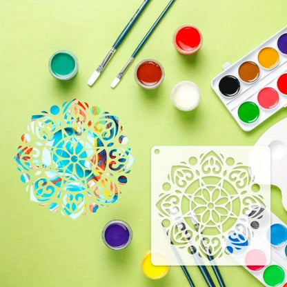 12-Piece Mandala Dotting Stencils Kit - Reusable & Washable PET Plastic Painting Templates