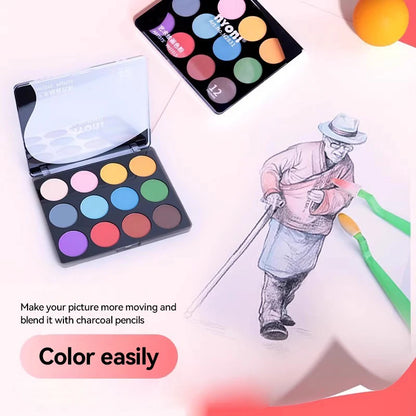 12 Colors Soft Artist Pastel Powdr Dry Wet Sketch  Graphite Charcoal Color Powder