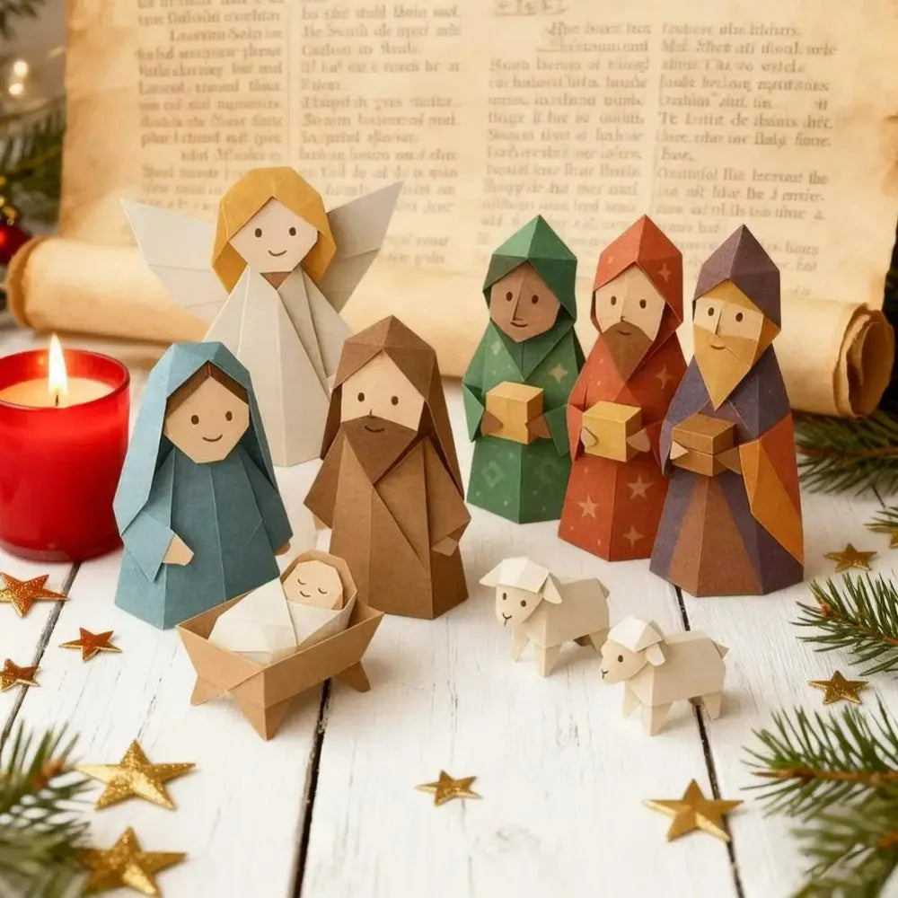 Paper Nativity Scene, Christmas Origami Paper 3D  for Kids Adult