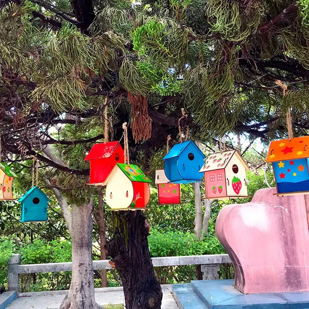 5pcs Unfinished Blank Wooden Birdhouses