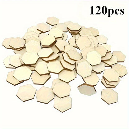 60/120pcs Wood Hexagonal (25mm/1inch) Blank Wood Chips Decoration