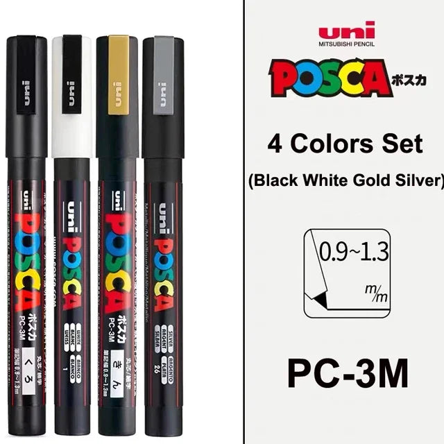 UNI POSCA Markers Set PC-1M/3M/5M Permanent Acrylic Paint Pen Quick Dry