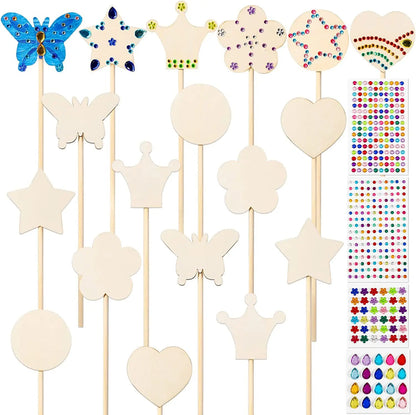 6/12Pcs DIY Wooden Princess Wands Craft Kit Unfinished Wooden Wands
