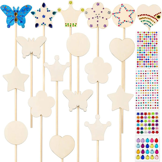 6/12Pcs DIY Wooden Princess Wands Craft Kit Unfinished Wooden Wands