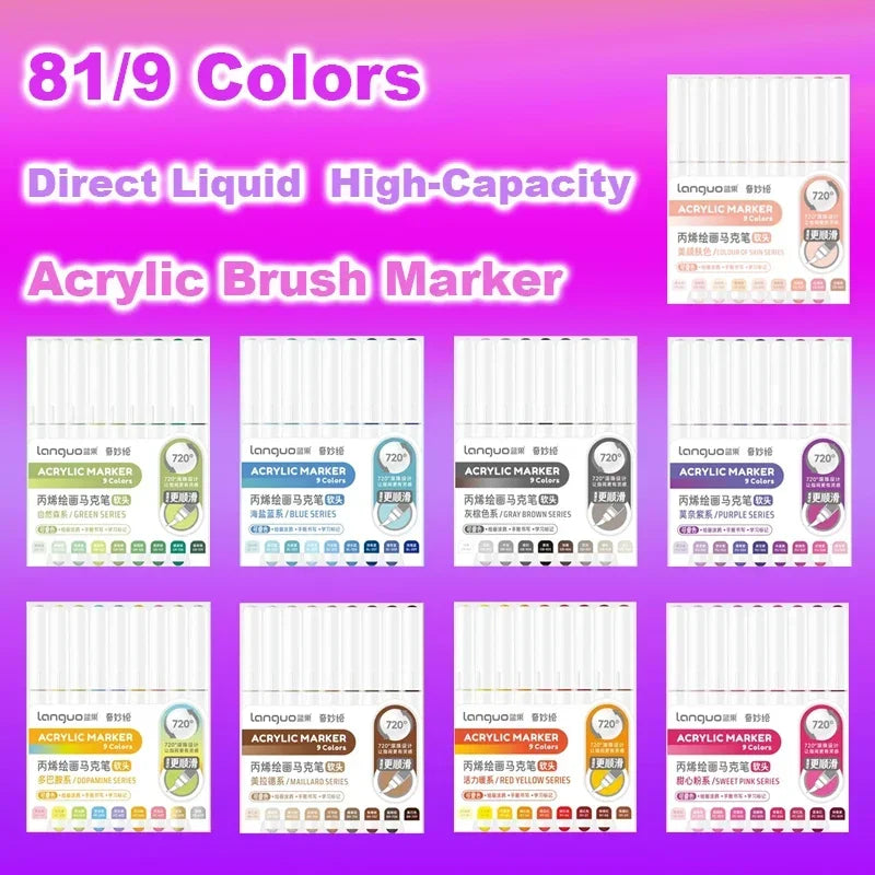 LANGUO 288/9 Colors Acrylic Marker Direct Liquid Soft Brush Paint Pen
