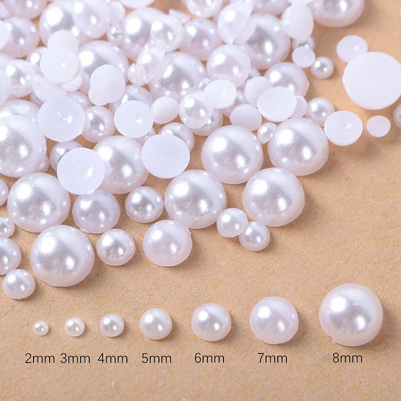 30-1000Pcs Half Flatback Imitation Pearls Beads White/Beige