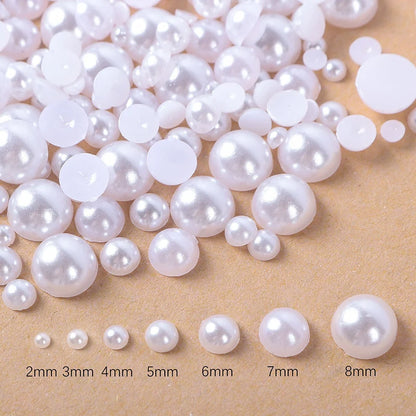 30-1000Pcs Half Flatback Imitation Pearls Beads White/Beige