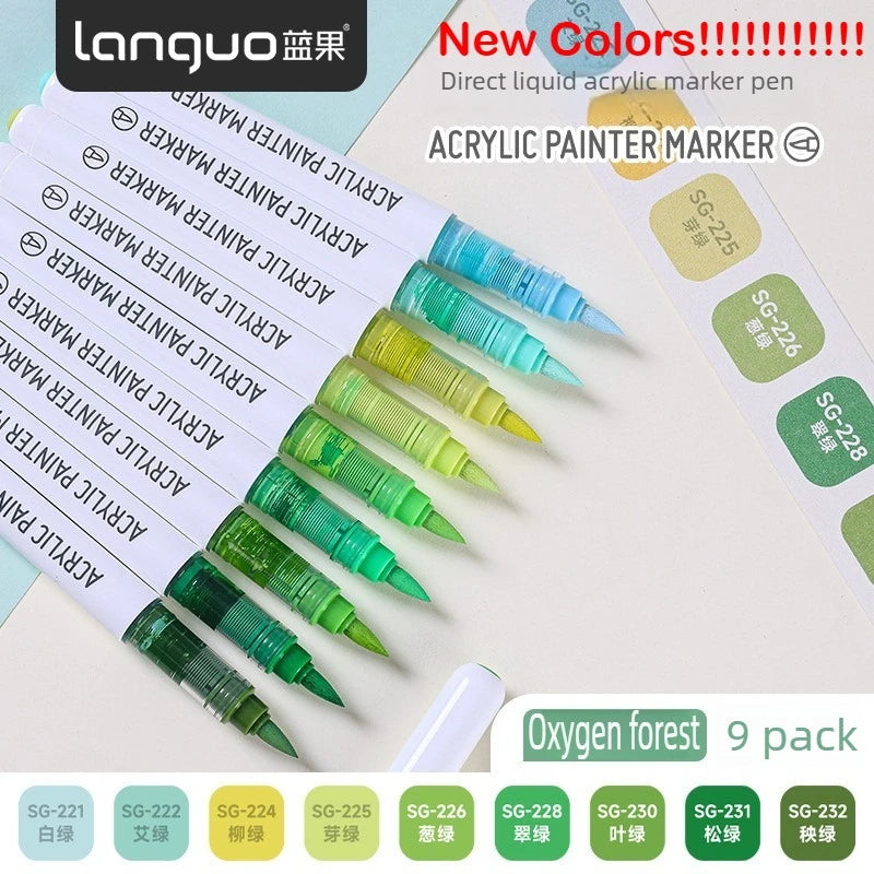 LANGUO 288/9 Colors Acrylic Marker Direct Liquid Soft Brush Paint Pen