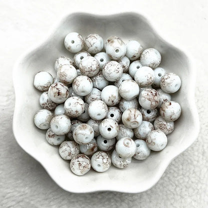 4/6/8/10mm Pattern Round Glass Beads Loose Spacer Beads