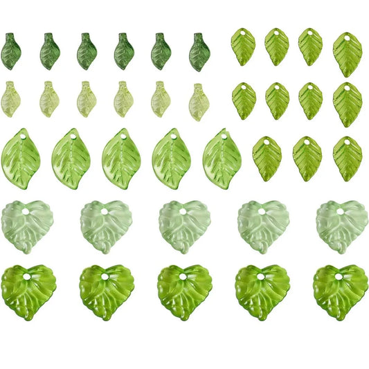50/100Pcs Acrylic Green Leaf Spacer Charms Beads