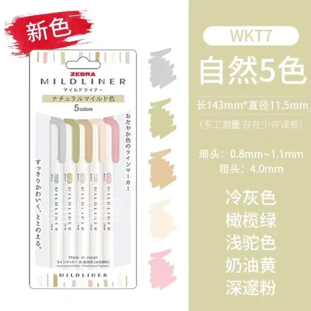 New Zebra Mildliner Highlighter Pastel Full Set 5 Colors Set Marker Pen