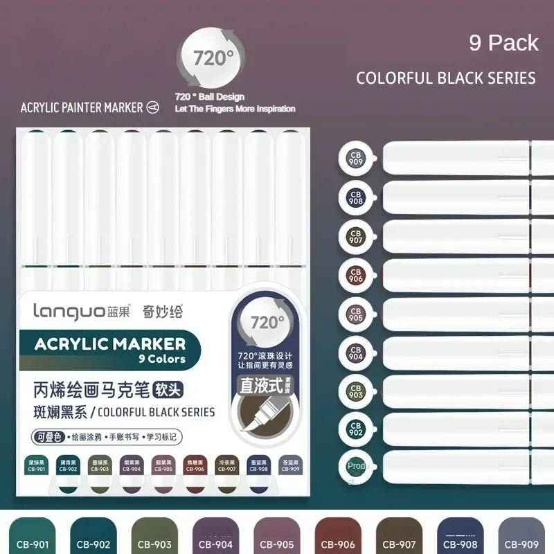 LANGUO 207/9 Colors Direct Liquid Acrylic Marker Soft Brush Paint Pen