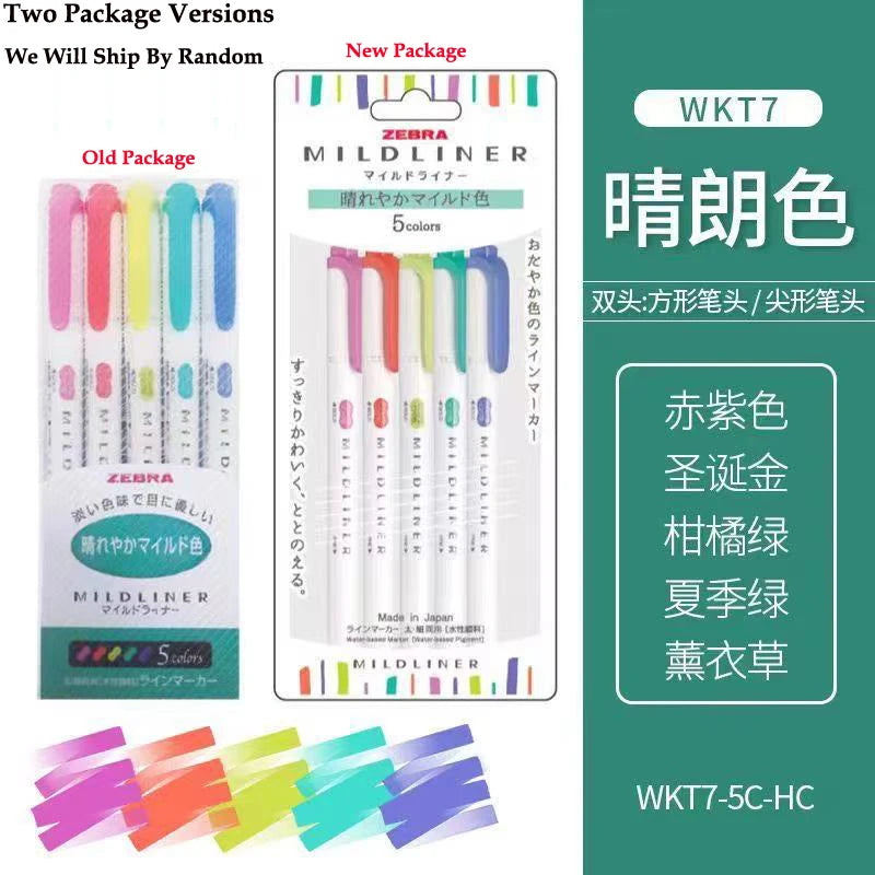 New Zebra Mildliner Highlighter Pastel Full Set 5 Colors Set Marker Pen