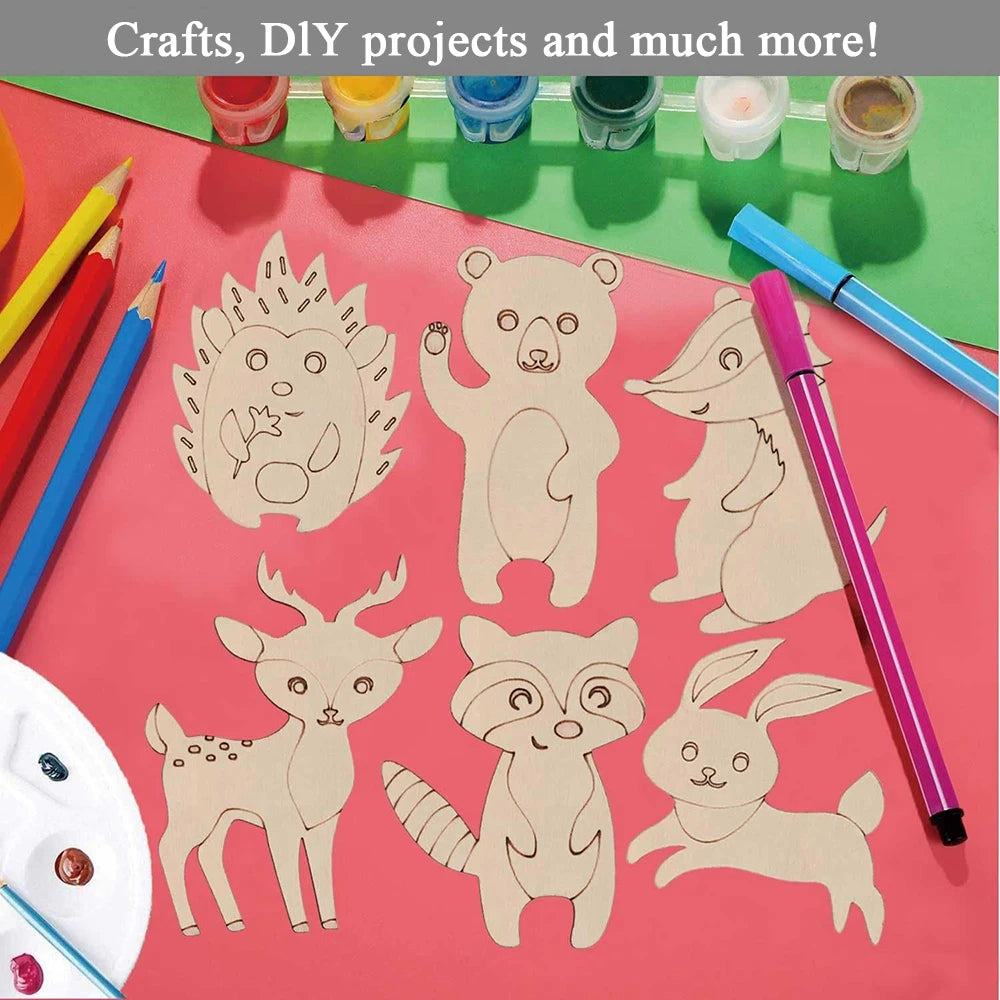 8pcs/set Unfinished Wooden Jungle Animal Cutouts
