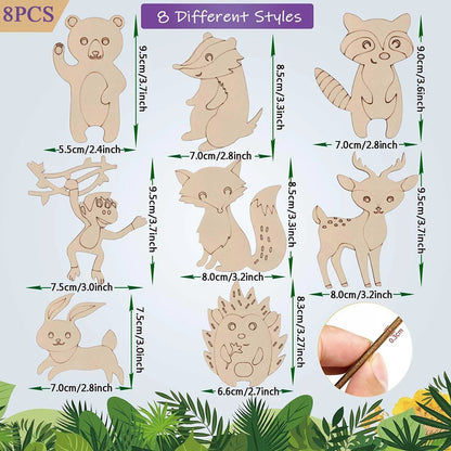 8pcs/set Unfinished Wooden Jungle Animal Cutouts