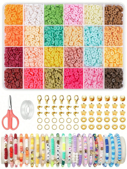 2400pcs Bracelet Making Kit with Clay Beads, 24-Color Flat Round