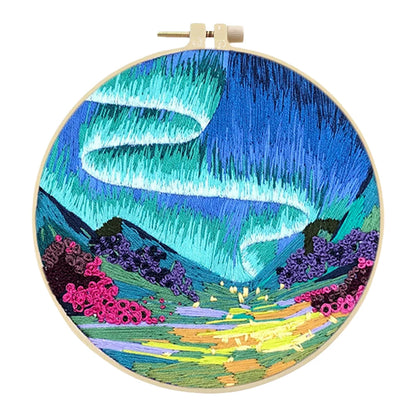 Aurora Stamped Cross Stitch Embroidery Kits with Hoop Cloth Color Thread