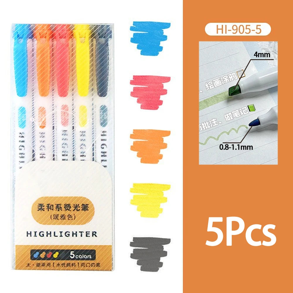 5-15 Colors Double Headed Highlighter Pen Set