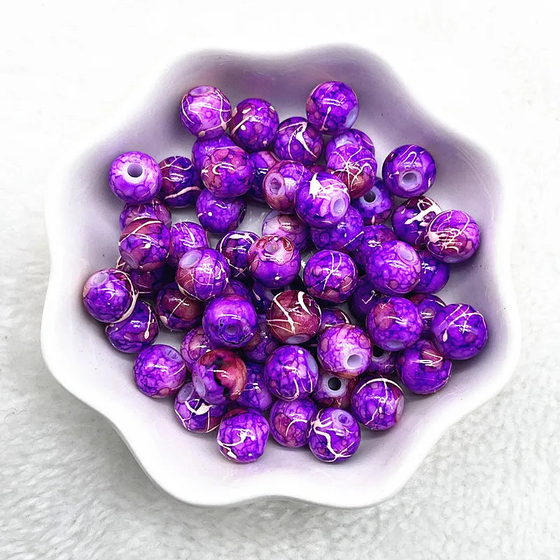 4/6/8/10mm Pattern Round Glass Beads Loose Spacer Beads