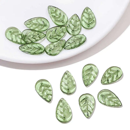 50/100Pcs Acrylic Green Leaf Spacer Charms Beads