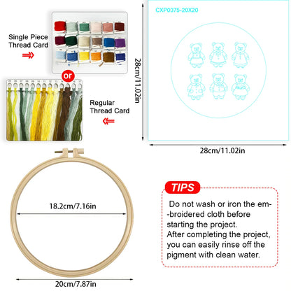 1pc 20X20CM/7.87inch Cute little bear Embroidery Starter Kit