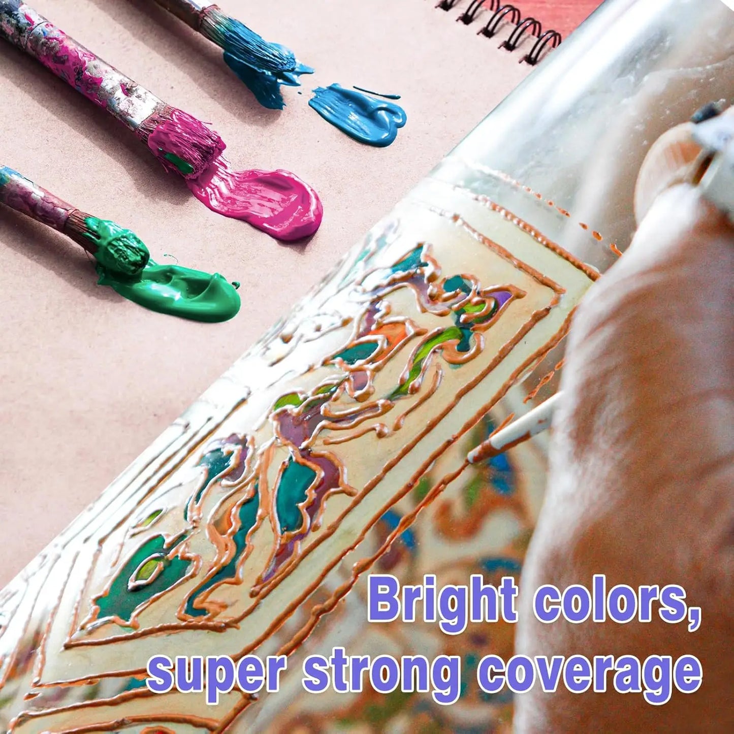 14/26 Colors Stain Glass Paint Set, 6 Brushes, 1 Palette & 1 Sponge, Kit