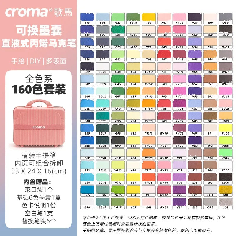 CROMA Refillable Direct Liquid Acrylic Marker Set with Soft Tip Layering Capable