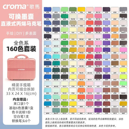 CROMA Refillable Direct Liquid Acrylic Marker Set with Soft Tip Layering Capable