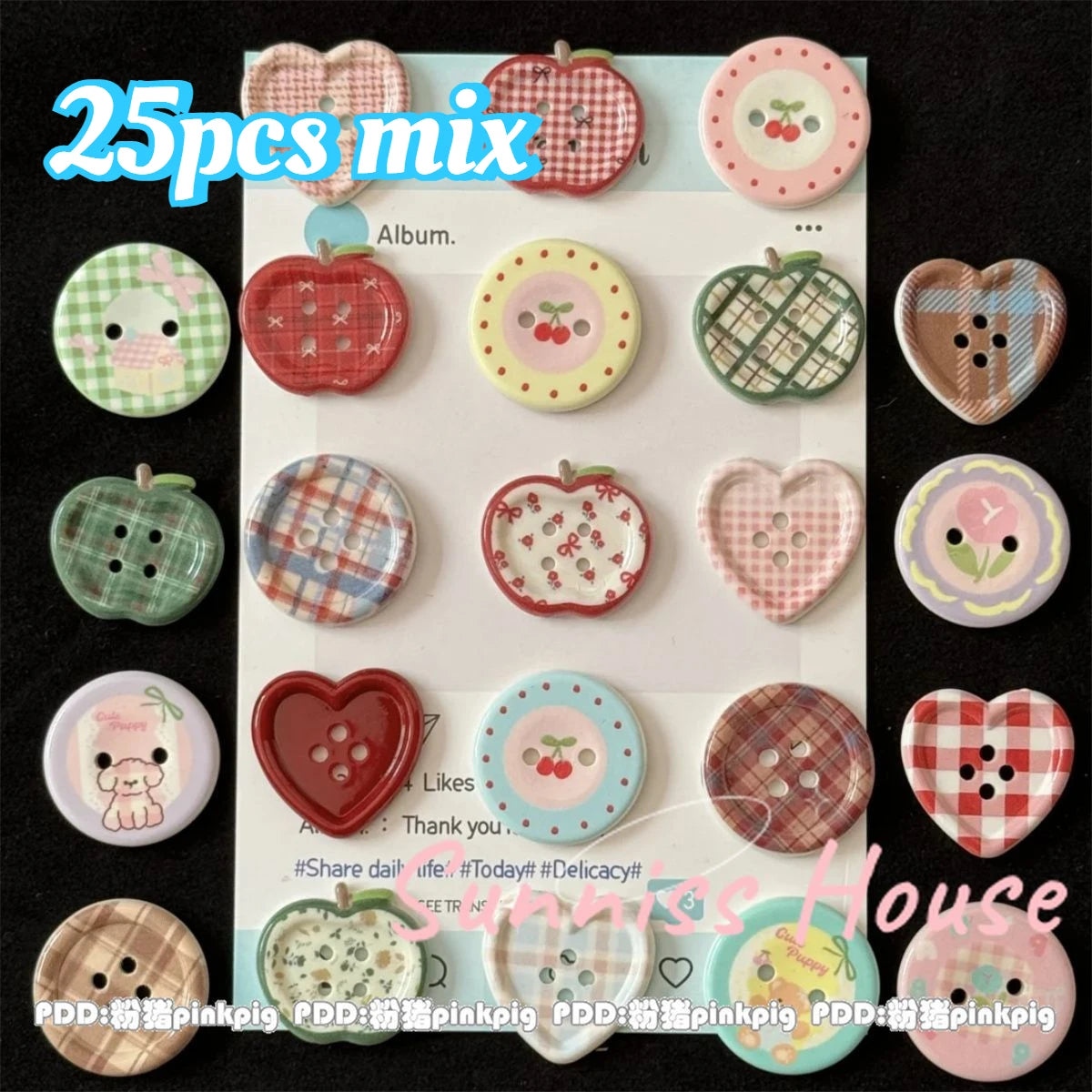 25Pcs Mixed Color Handmade Resin Round 2/4-hole Button