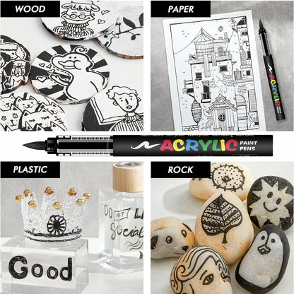 8pcs Black and White Acrylic Paint Markers Set, Large Ink Capacity