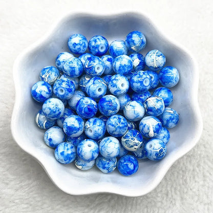 4/6/8/10mm Pattern Round Glass Beads Loose Spacer Beads