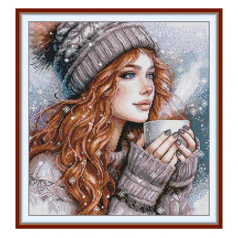 Warm Tea In Winter Patterns Counted Cross Stitch Set DIY 11CT 14CT 16CT Stamped