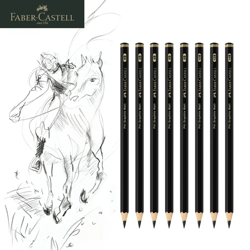 8 Pcs Faber-Castell Graphite Pitt Matt Pencil Set HB, 2B, 4B, 6B, 8B, 10B, 12B, 14B Sketching Drawing Artists’ Quality