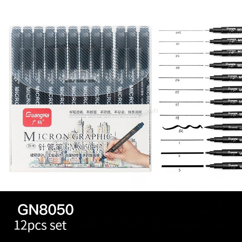 6/9/12/15pcs Waterproof Calligraphy Hook Line Pen Fade Proof Micron Pen Tip Fine Liner lettering Art Marker Pen Sketch Supplies