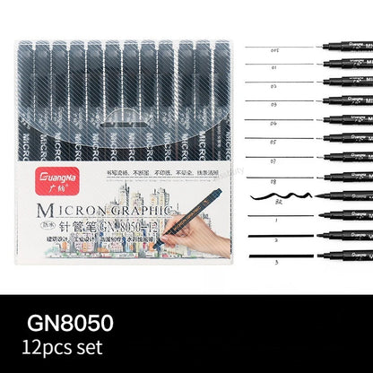 6/9/12/15pcs Waterproof Calligraphy Hook Line Pen Fade Proof Micron Pen Tip Fine Liner lettering Art Marker Pen Sketch Supplies